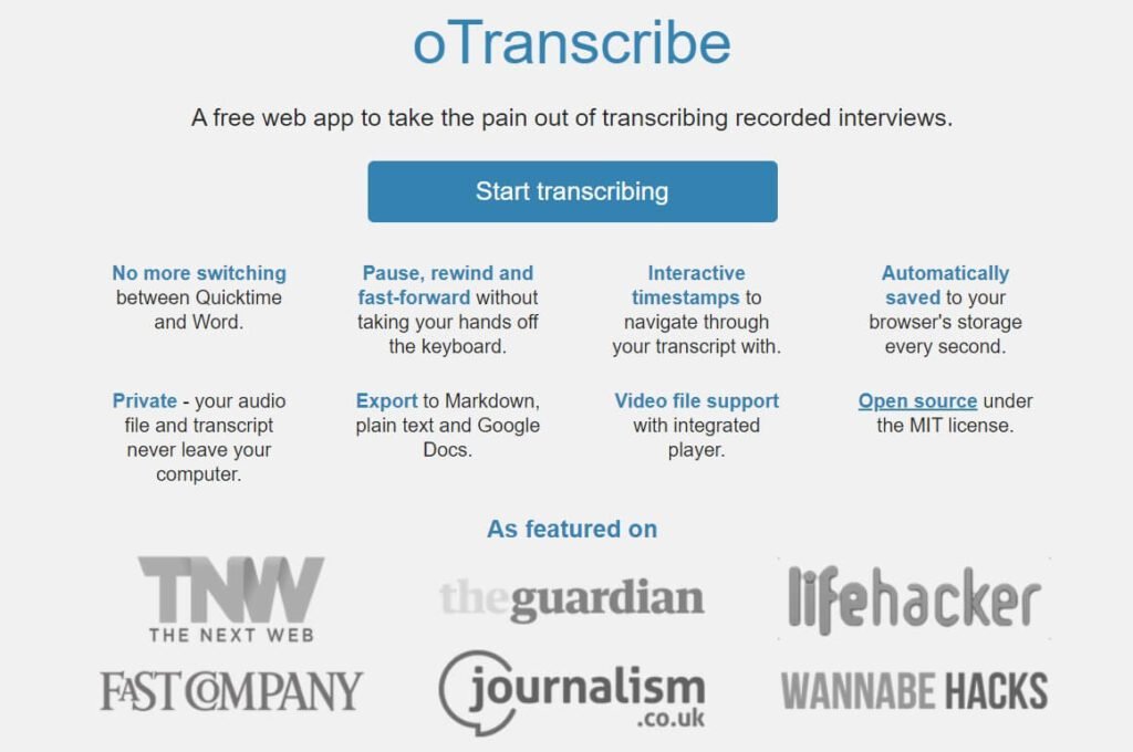 audio transcription tools - otranscribe