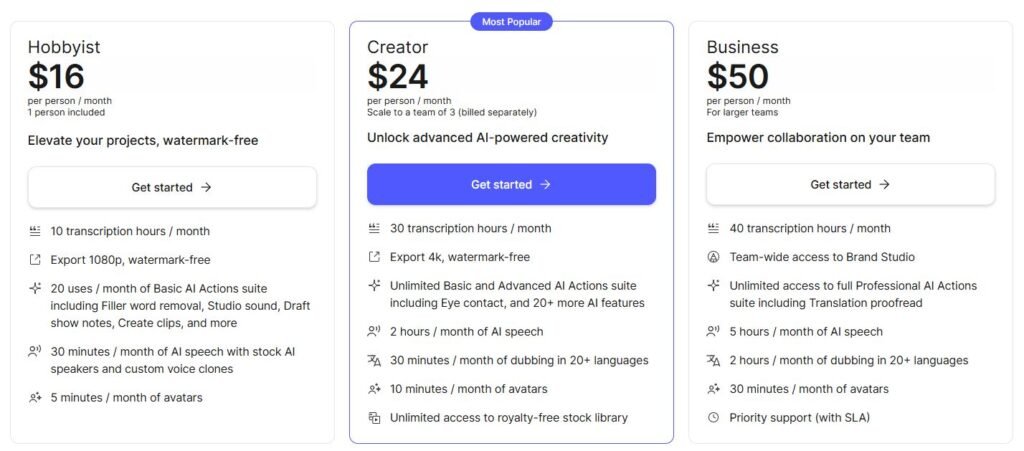 Descript Pricing