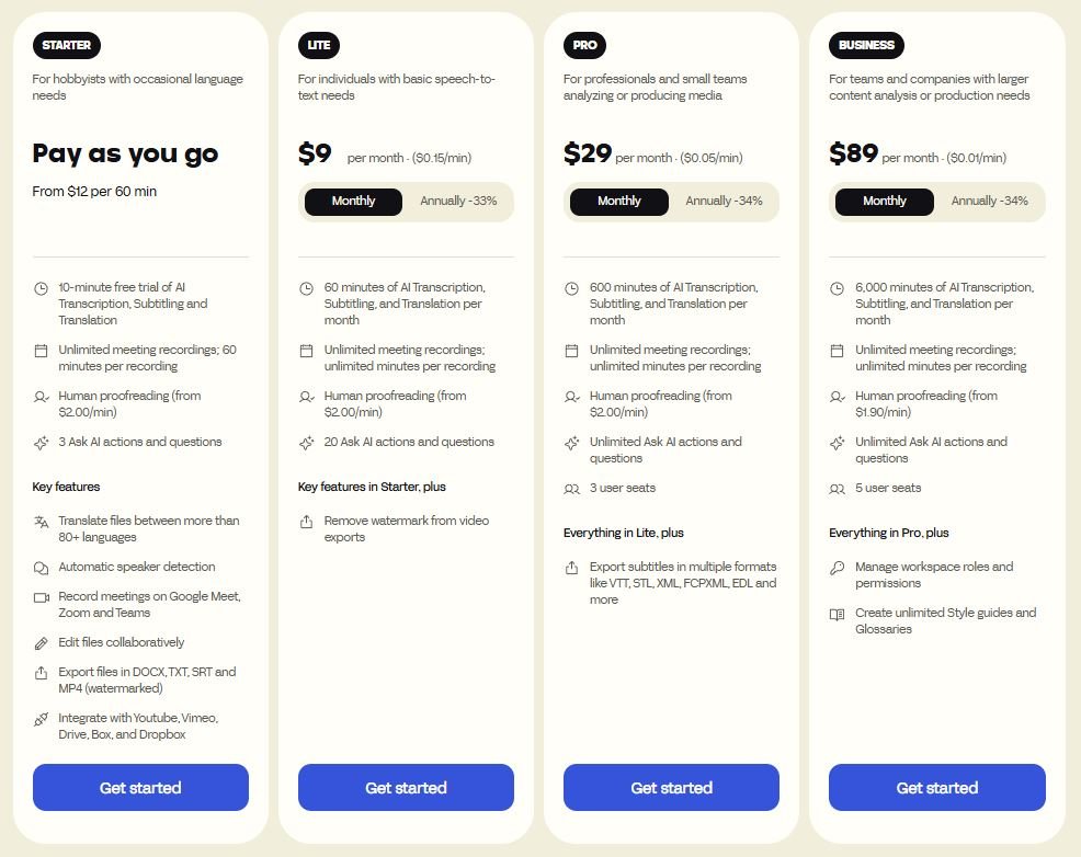 HappyScribe Pricing