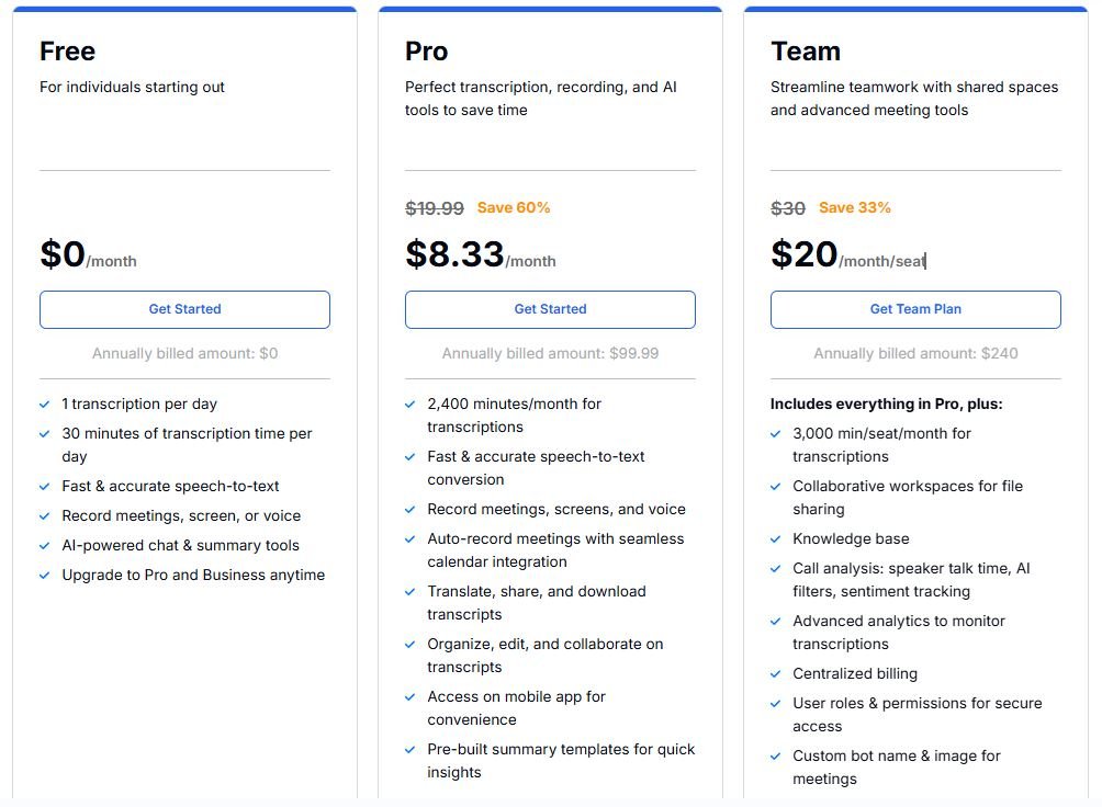 Transkriptor Pricing